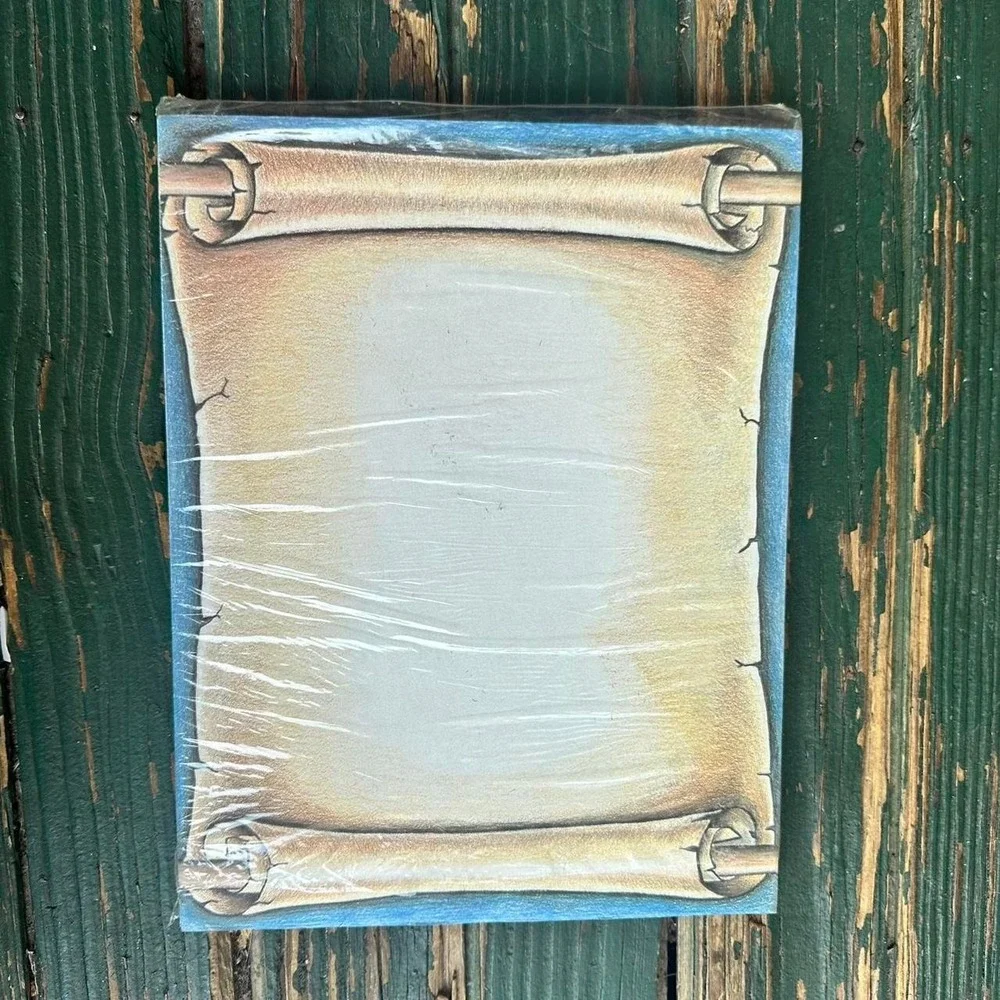 Vintage Scroll Illustration Notepad‎ Blue Parchment Stationery Sealed New